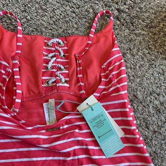 SEA LEVEL SWIM Chamarel Lace-Up Bralette One-Piece Swimsuit Coral Red US 6 New - Picture 6 of 8